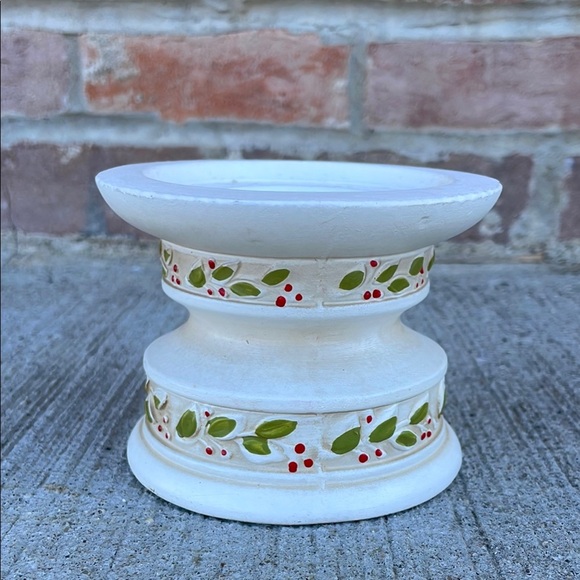 White Ceramic Candle Holder with Floral Design Hollyberry Designed by Lenox - Picture 1 of 3